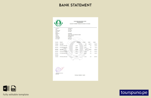 listo para imprimir plantilla de Excel de extracto bancario islámico de Banglade